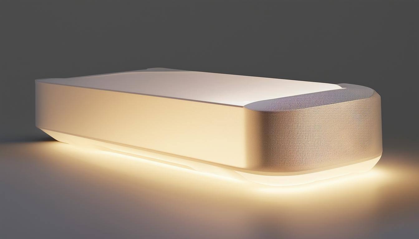 A product illuminated with creative lighting angles, showing enhanced textures and shadows on a clean backdrop