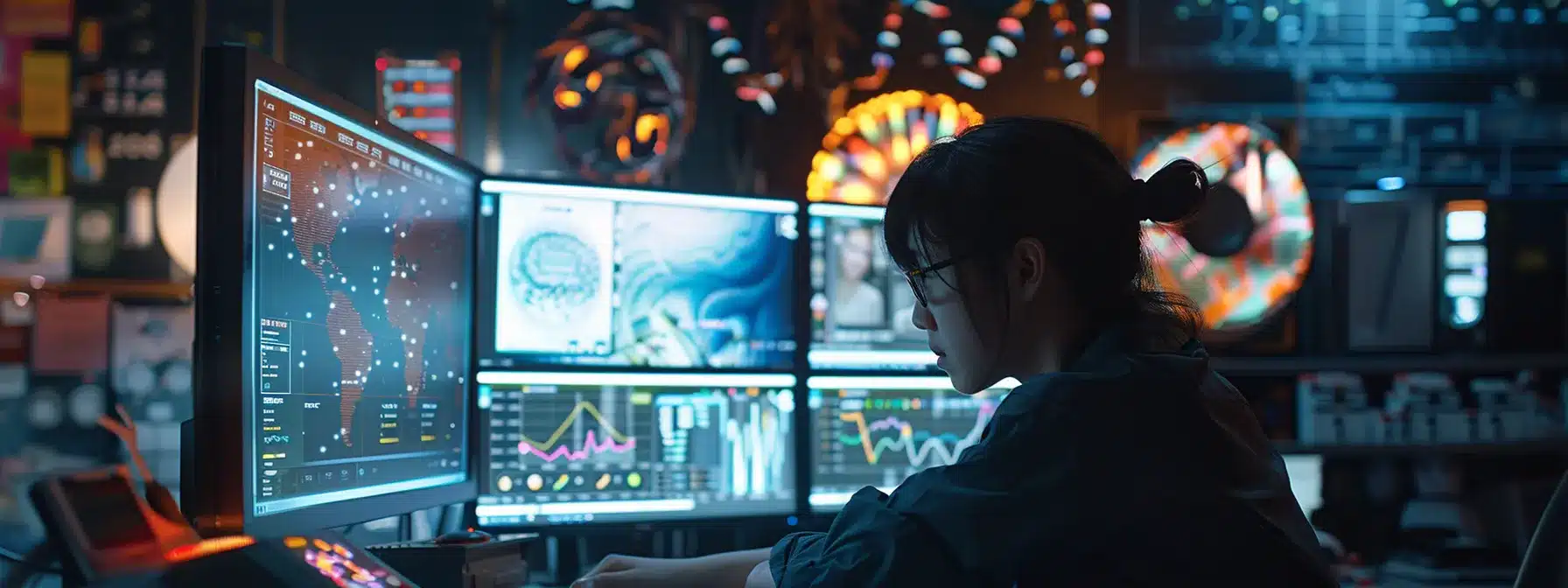 a person meticulously selecting specific products to advertise on a computer screen, surrounded by charts and graphs showing campaign performance and optimization efforts.