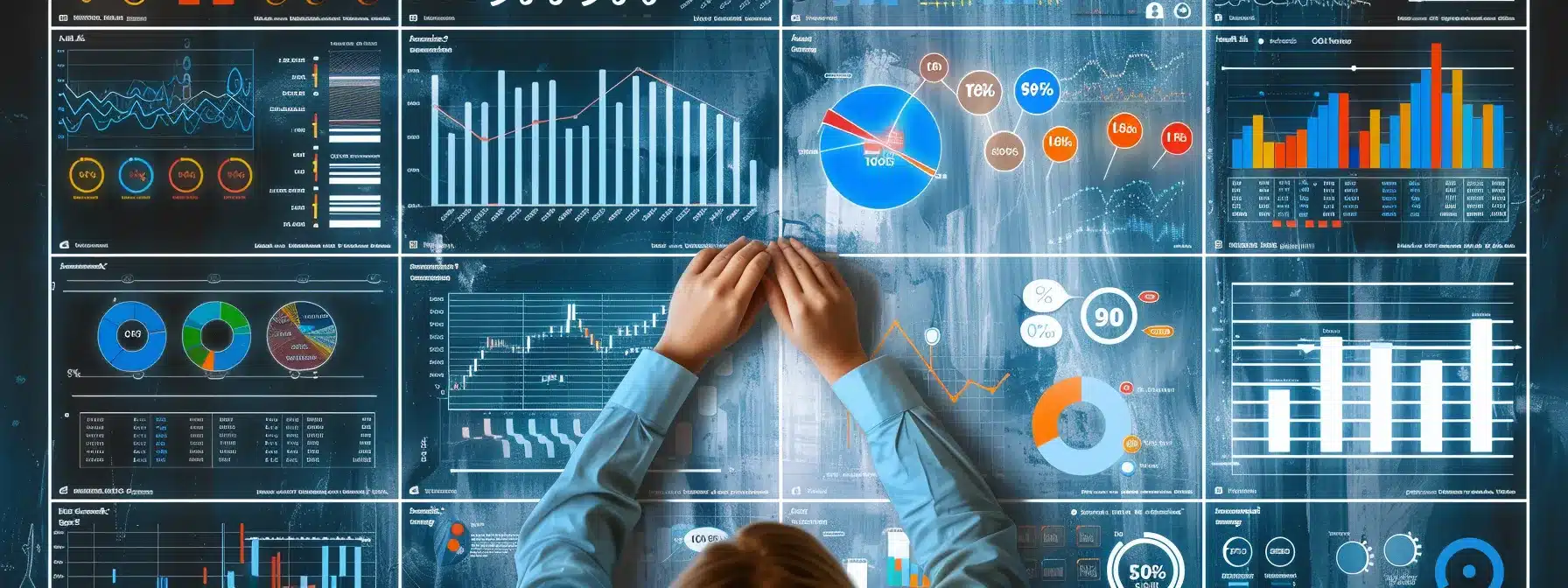 a person sitting at a desk, surrounded by charts and graphs, analyzing keywords and optimization strategies for amazon ppc campaigns.